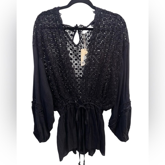 {NWT Ramy Brook Hilary Balloon Sleeve Embroidered Romper in Black Size Medium} - Picture 6 of 14